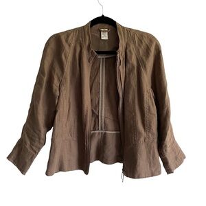 OLSEN EUROPE Flax Linen Zip Front Blazer Jacket Taupe Brown 6